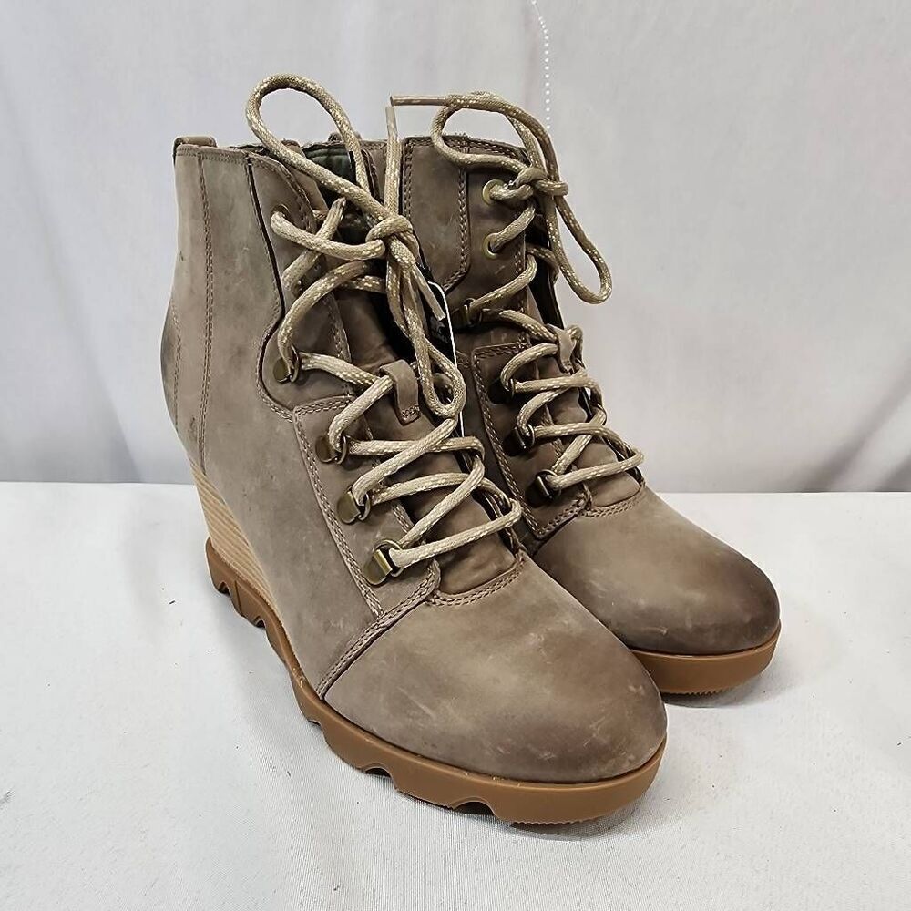 Sorel Women's 11 Joan Uptown™ Lace Boot Waterproof Leather Khaki II Wedge Boots